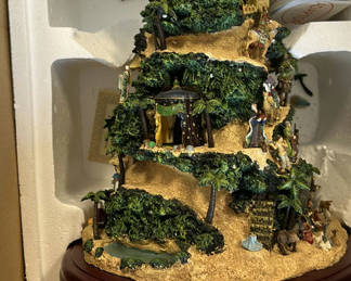 Lot 7: Thomas Kinkade Glory to the Newborn King Nativity Tree Sculpture and Santa Claus Figure