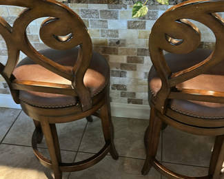 Lot 61: Set of Two Wooden Swivel Bar Stools