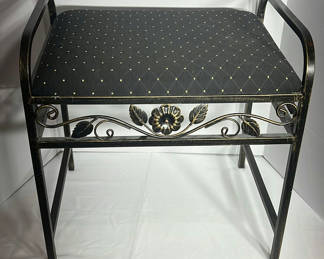 Lot 247: Metal Upholstered Bench with Floral Scrollwork