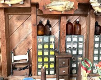 MEDICIENE BOTTLES AND METAL PRECRIPTION FILE BOXES