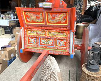 COSTA RICA OXCART WAGON 48"TALL 33" WIDE EXCLUDING WHEELS 9' TOUNGE