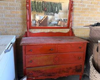 ANTIQUE DRESSER WITH MIRROR