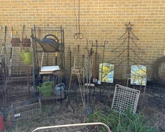 BAKERS RACK, IRON CHRISTMAS TREE, PLANT STANDS
