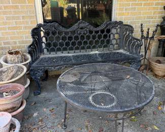 ALUMINUM BENCH AND IRON TABLE