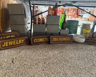 STORE DEPARTMENT SIGNS, LARGE METAL PRECRIPTION FILL BOXES
