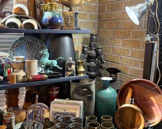 WOODEN BOWLS POTTERY PEWTER GOBLETS