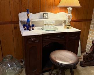 MARBLE TOP VANITY AND PIANO STOOL