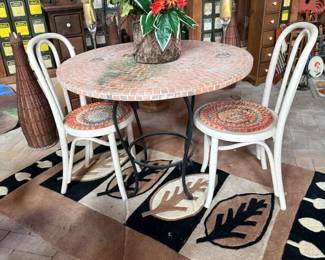 TILE TOP TABLE AND 2 ICE CREAM CHAIRS