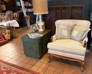 CHAIR AND GREEN TRUNK END TABLE