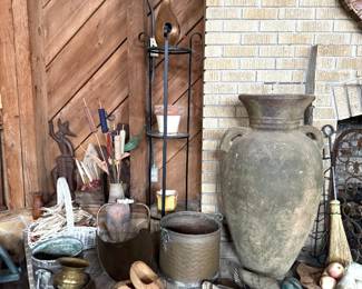 BRASS POTS, FLOOR VASES 38" TALL