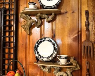 CHINA SETS ON DRIFTWOOD SHELVES