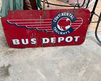 CONTINENTAL TRAILWAYS BUS DEPOT PORCELAIN SIGN