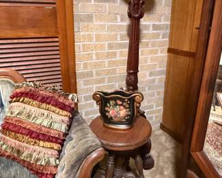 TALL CARVED FLOOR CANDLE STAND AND PIANO STOOL