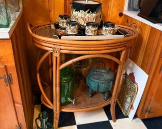 RATTAN TEA CART AND ICE BUCKETS