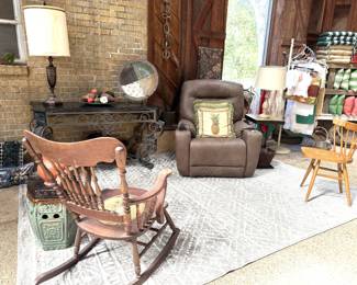 MARBLE AND IRON CONSOLE TABLE, LIFT CHAIR