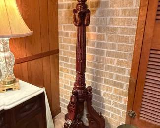 TALL CARVED FLOOR CANDLE STANDS