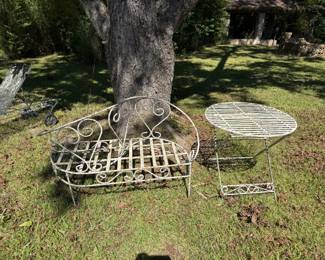 IRON GOSSIP BENCH AND TABLE