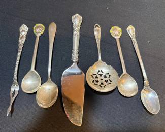 GORHAM BUTTER PICK, GORHAM 1971 XMAS SPOON, GORHAM CHANTILLY PIE SERVER GREENBRIAR BONBON SPOON