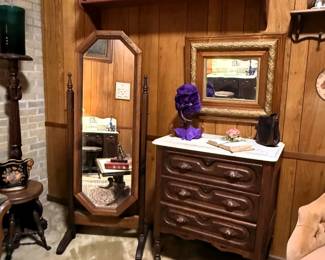 MARBLE TOP CHEST AND CHEVAL MIRROR