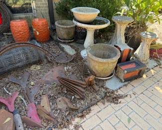 FLOWER POTS, BIRD BATH AND BIRD BATH PEDISTALS
