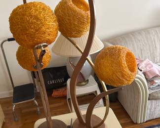 Pair Mid Century wood base table lamp