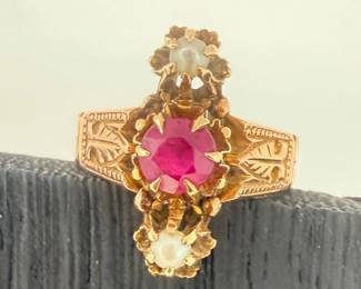 24 AntiqueVictorian9ctRoseGoldRubySeedPearlRing4gEverYours