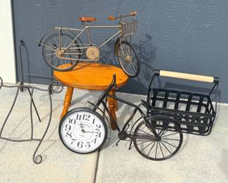 145 FarmhouseWoodStoolandMetalBicycleClockSet