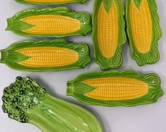 63 VintageCeramicVegetables6CornontheCobCeleryTray