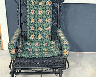 146 VintagePaintedWickerFloralRockingArmchair