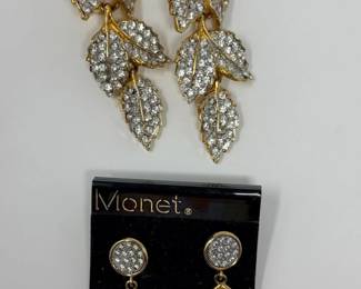 132 KennethJayLaneCrystalLeafMonetFauxPearlClipOnEarrings
