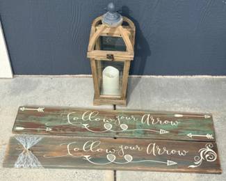 144 RusticWoodenCandleLantern2FollowYourArrowSlatSigns