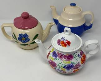 48 TrioofVintageHandPaintedCeramicTeapots