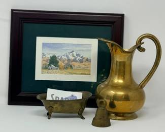 154 VintageBrassDecorativeCollectionFramedMountainLandscape