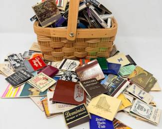 199 VintageMatchbookCollectionwithWovenWoodBasket