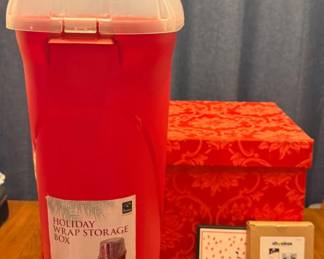 182 RedFabricCoveredMultiTierOrnamentWrapStorage