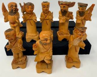 237 Setof8VintageChineseCarvedWoodEightImmortalsStatues