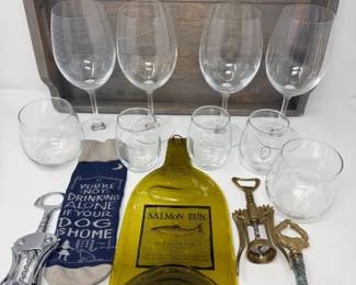 41 9PieceWineLoversGiftSetUpcycledMeltedBottleTrayGlasses
