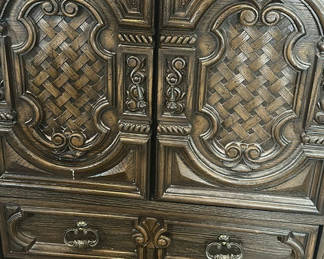 Lot 20: Vintage Spanish Colonial Carved Solid Oak Armoire