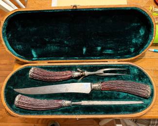 Lawrence L Moore Co. antique antler bone carving knife set
