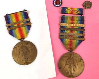 Lot C24 WWI U.S. Victory Medal Lot 2 Medals w AisneMarne, St. Mihiel
