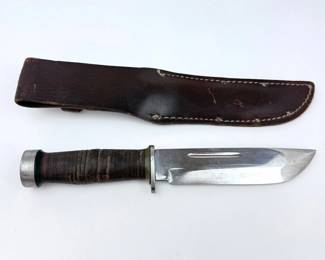 Lot C165 Cattaraugus 225Q WWIIEra Utility Knife with Leather Sheath