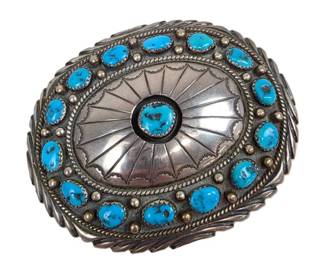 Lot C20 Vintage W.M. Southwestern Turquoise Silver Belt Buckle Possible