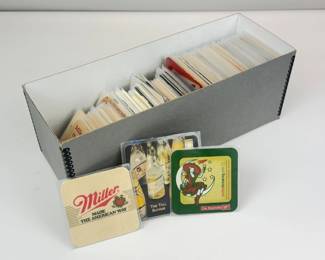 Lot C110 Large Collection of Miller Beer Coasters in Storage Box