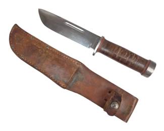 Lot C172 Cattaraugus 225Q Quartermaster Knife with Leather Scabbard