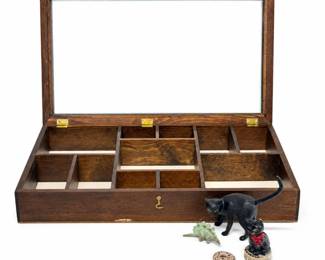 Lot C60 Divided Wooden Display Box with Hinged Glass Lid and Animal