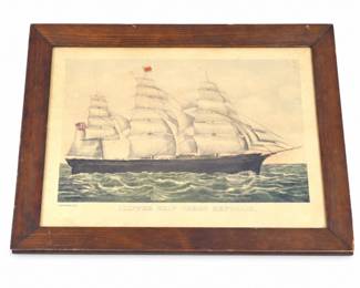 Lot C3 Currier Ives Framed Lithograph Print of Clipper Ship Great