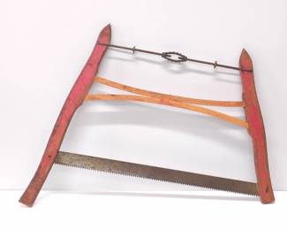Lot C87 Unmarked Wooden Frame Saw with Metal Tension Rod