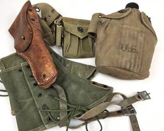 Lot C34 Vintage U.S. Military Field Gear Lot Canteen, Web Belt, Canvas