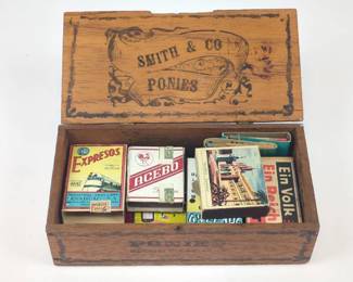 Lot C11 Wooden Smith Co Ponies Storage Box with Vintage Matchboxes