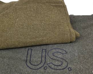 Lot C37 Pair of US Military Green Wool Blankets. One Army Medical